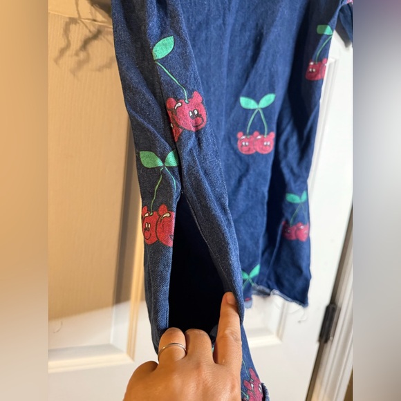 Lazy Oaf Denim Boxy T-Shirt Dress With Cherry Print - Picture 8 of 8